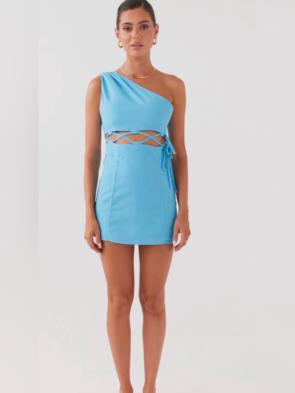 Peppermayo One Shoulder Linen Mini Dress